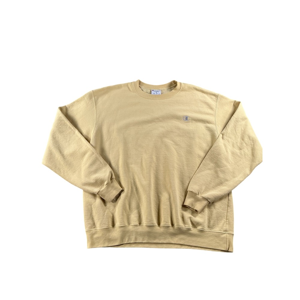 Champion Authentic Mens XL Mustard Yellow Crewneck Sweatshirt Fleece Pullover